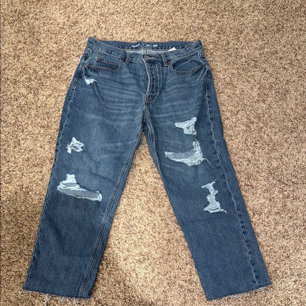 Old Navy Blue Straight Leg Distressed Jeans